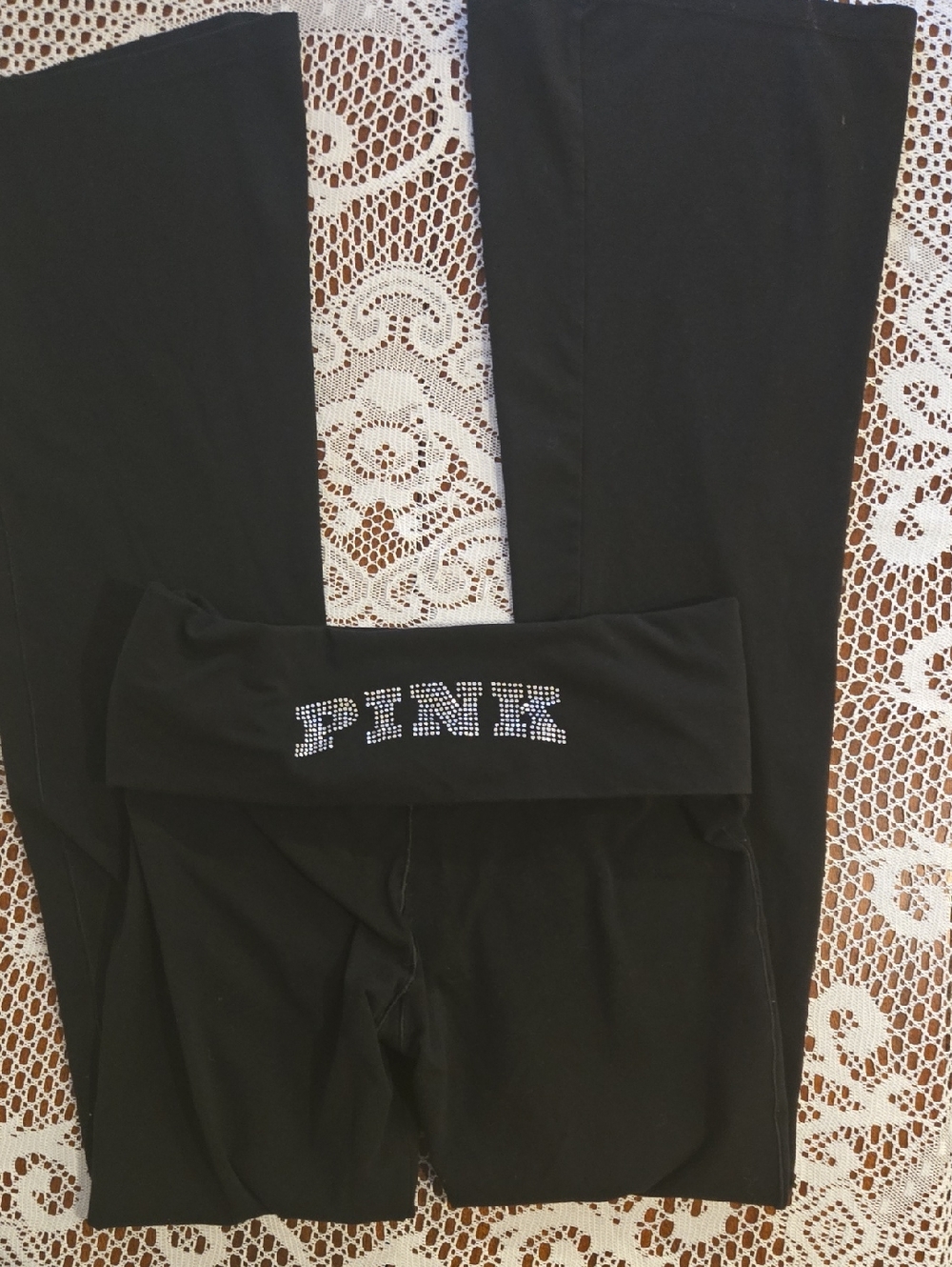 PINK Victoria's Secret Black Fold-Over Waist Yoga Pants